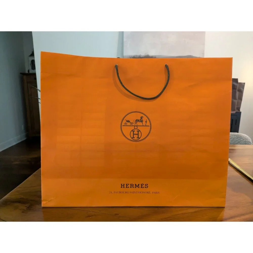 Hermès Orange Paper Shopping Bag With Rope Handles 24 x 18 x 7